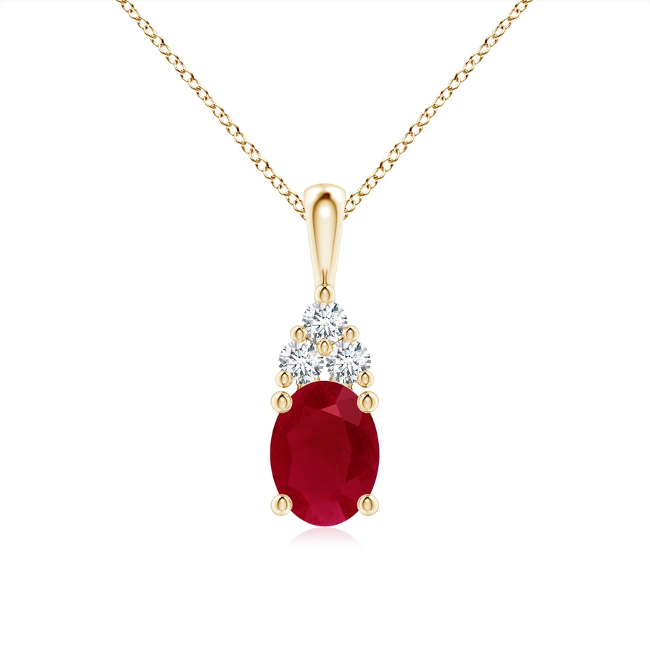 8x6mm AA Oval Ruby Solitaire Pendant with Trio Diamond in Yellow Gold 