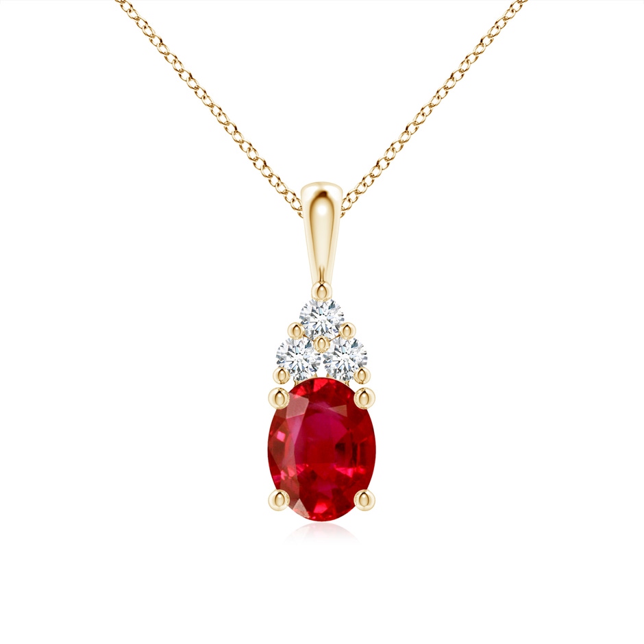 8x6mm AAA Oval Ruby Solitaire Pendant with Trio Diamond in Yellow Gold 