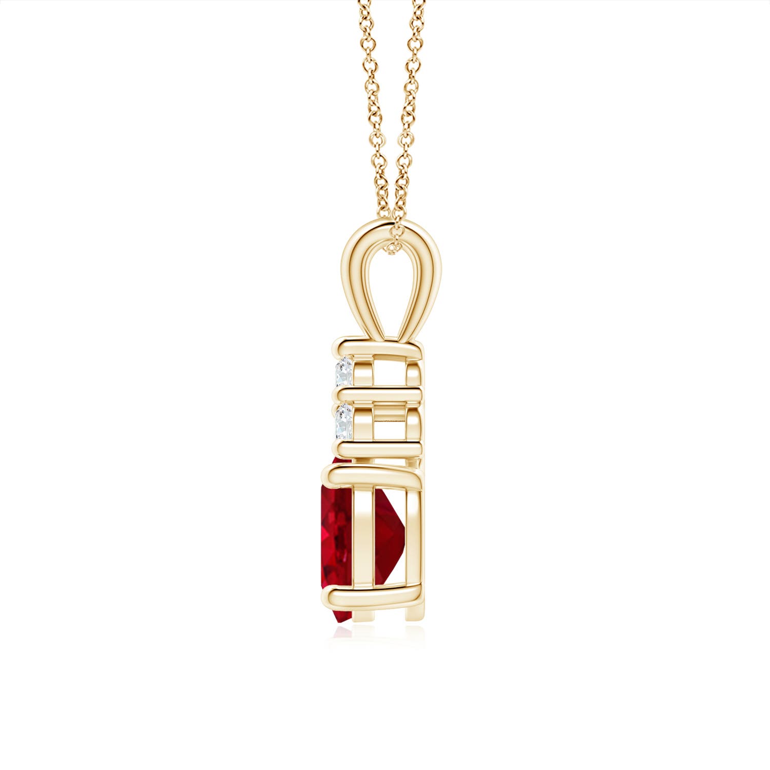8x6mm AAA Oval Ruby Solitaire Pendant with Trio Diamond in Yellow Gold