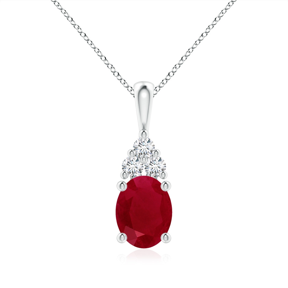 9x7mm AA Oval Ruby Solitaire Pendant with Trio Diamond in P950 Platinum 