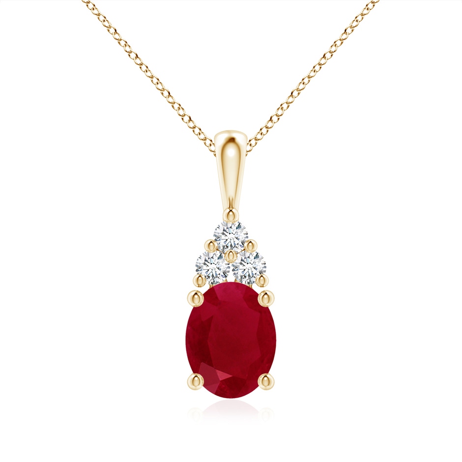 9x7mm AA Oval Ruby Solitaire Pendant with Trio Diamond in Yellow Gold 