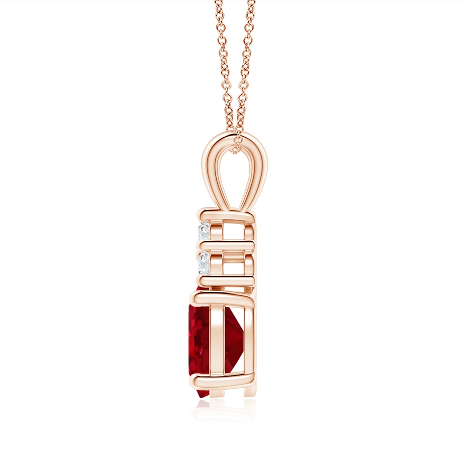 9x7mm AAA Oval Ruby Solitaire Pendant with Trio Diamond in 18K Rose Gold side 199