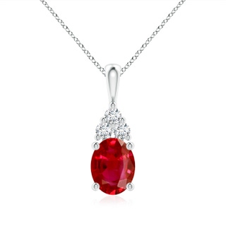 9x7mm AAA Oval Ruby Solitaire Pendant with Trio Diamond in S999 Silver
