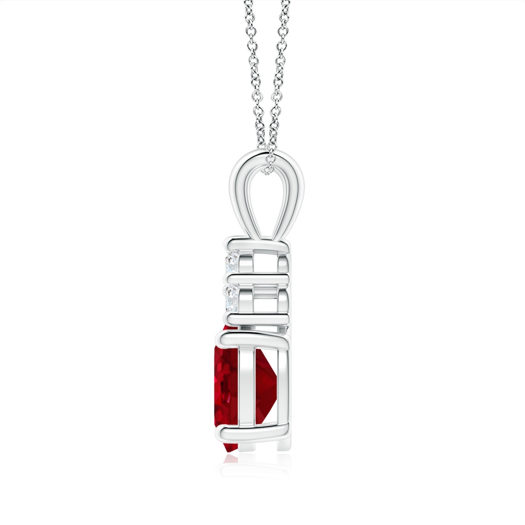 9x7mm AAA Oval Ruby Solitaire Pendant with Trio Diamond in White Gold - side 199