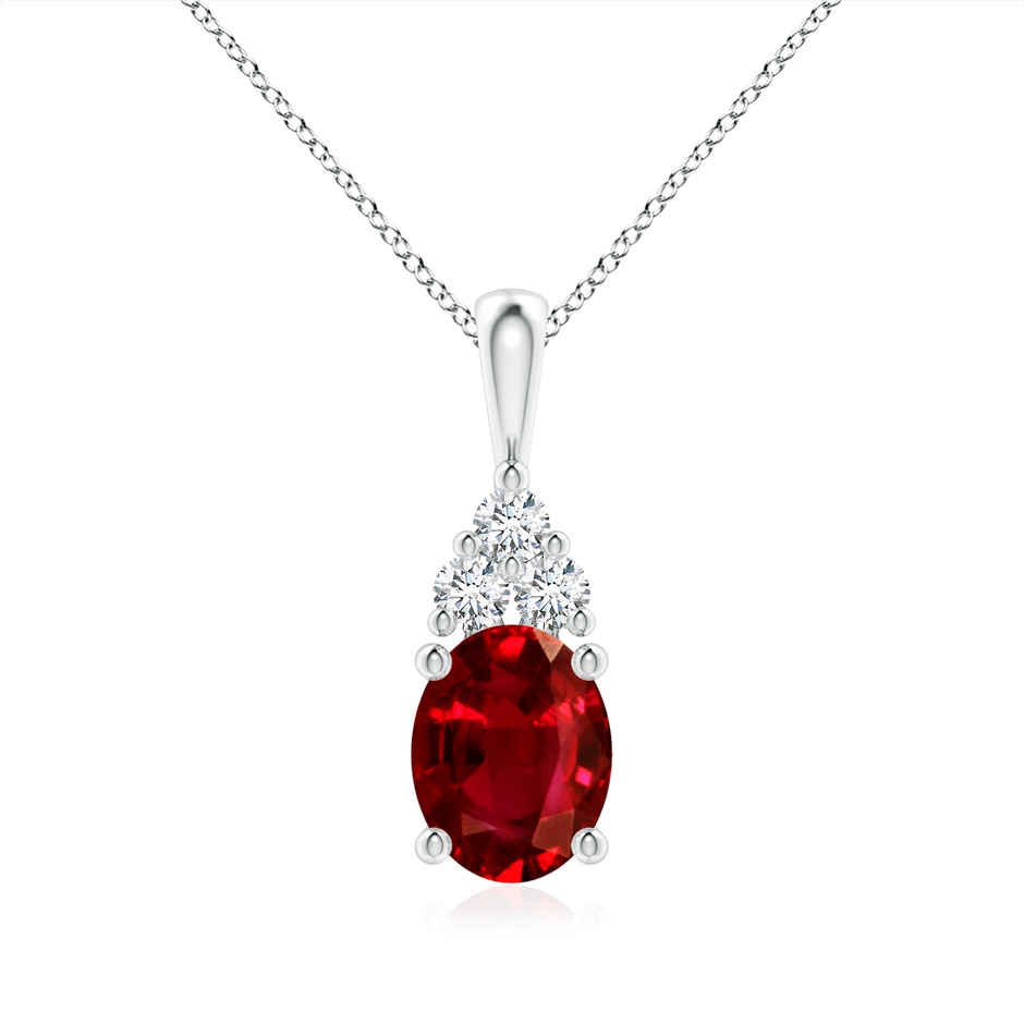 9x7mm AAAA Oval Ruby Solitaire Pendant with Trio Diamond in P950 Platinum 