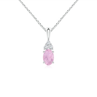 6x4mm AAAA Oval Rose Quartz Solitaire Pendant with Trio Diamond in P950 Platinum