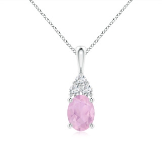 8x6mm AAAA Oval Rose Quartz Solitaire Pendant with Trio Diamond in P950 Platinum