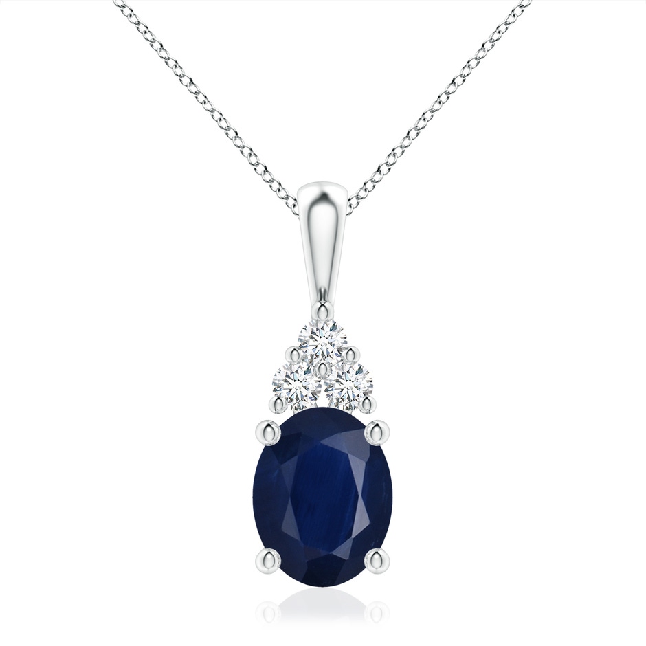 10x8mm A Oval Sapphire Solitaire Pendant with Trio Diamond in White Gold 