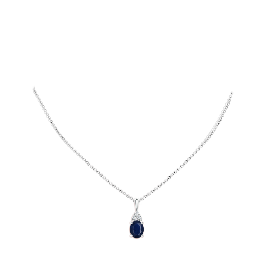 10x8mm A Oval Sapphire Solitaire Pendant with Trio Diamond in White Gold pen