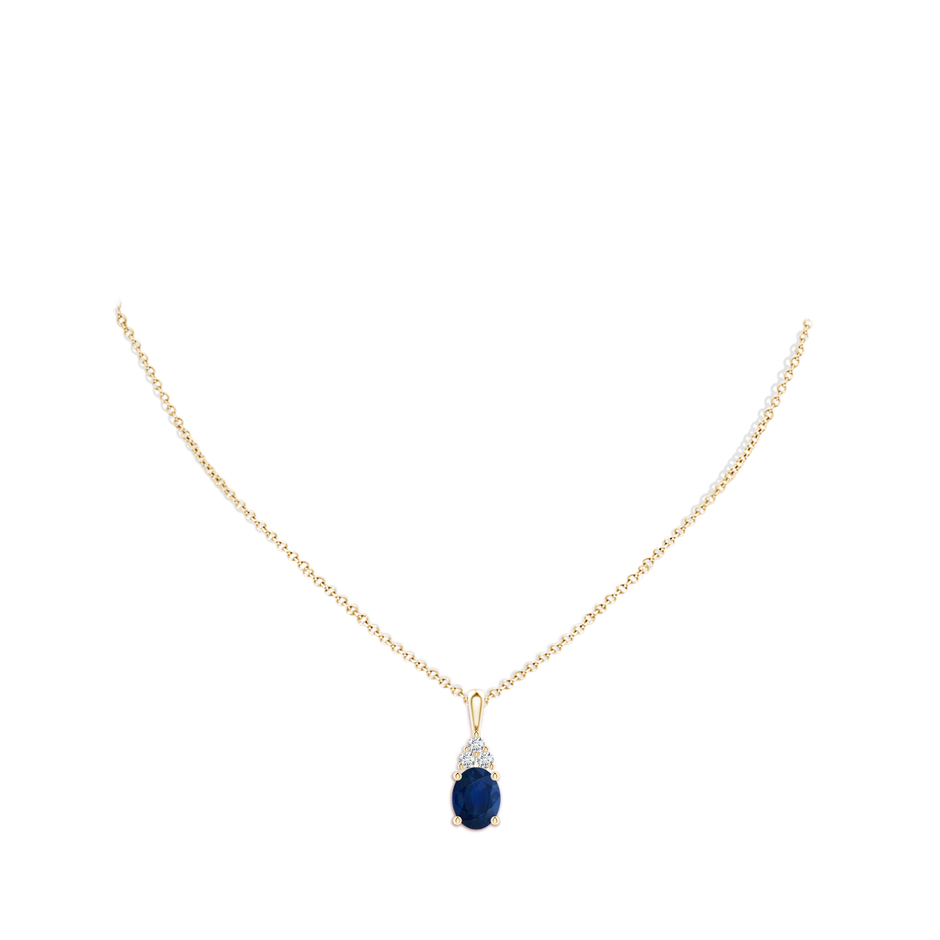10x8mm AA Oval Sapphire Solitaire Pendant with Trio Diamond in Yellow Gold pen