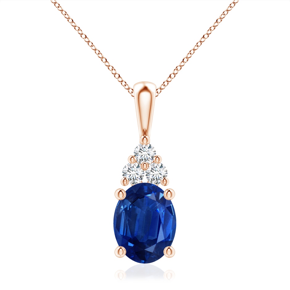 10x8mm AAA Oval Sapphire Solitaire Pendant with Trio Diamond in Rose Gold 