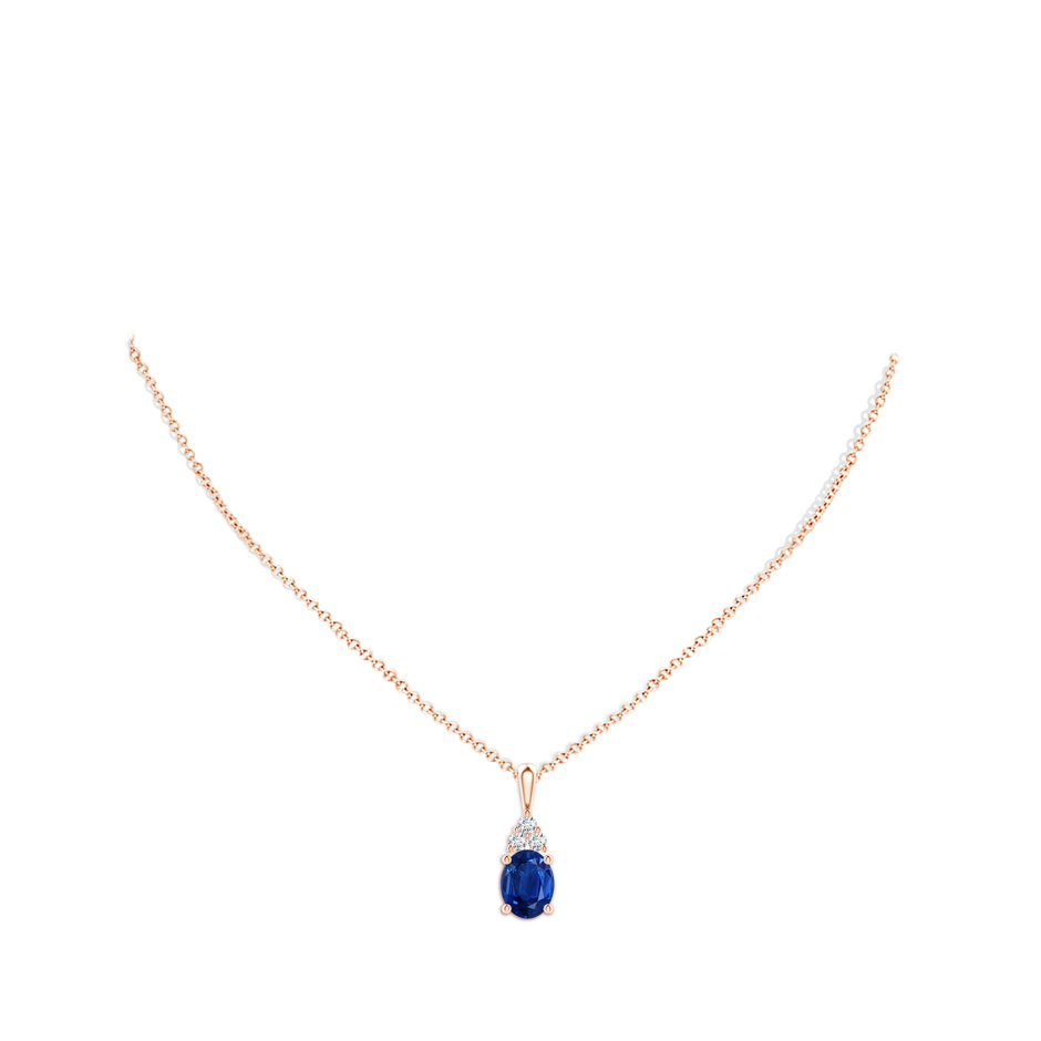 10x8mm AAA Oval Sapphire Solitaire Pendant with Trio Diamond in Rose Gold pen