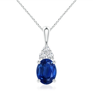 10x8mm AAA Oval Sapphire Solitaire Pendant with Trio Diamond in S999 Silver