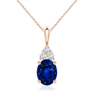 10x8mm AAAA Oval Sapphire Solitaire Pendant with Trio Diamond in Rose Gold