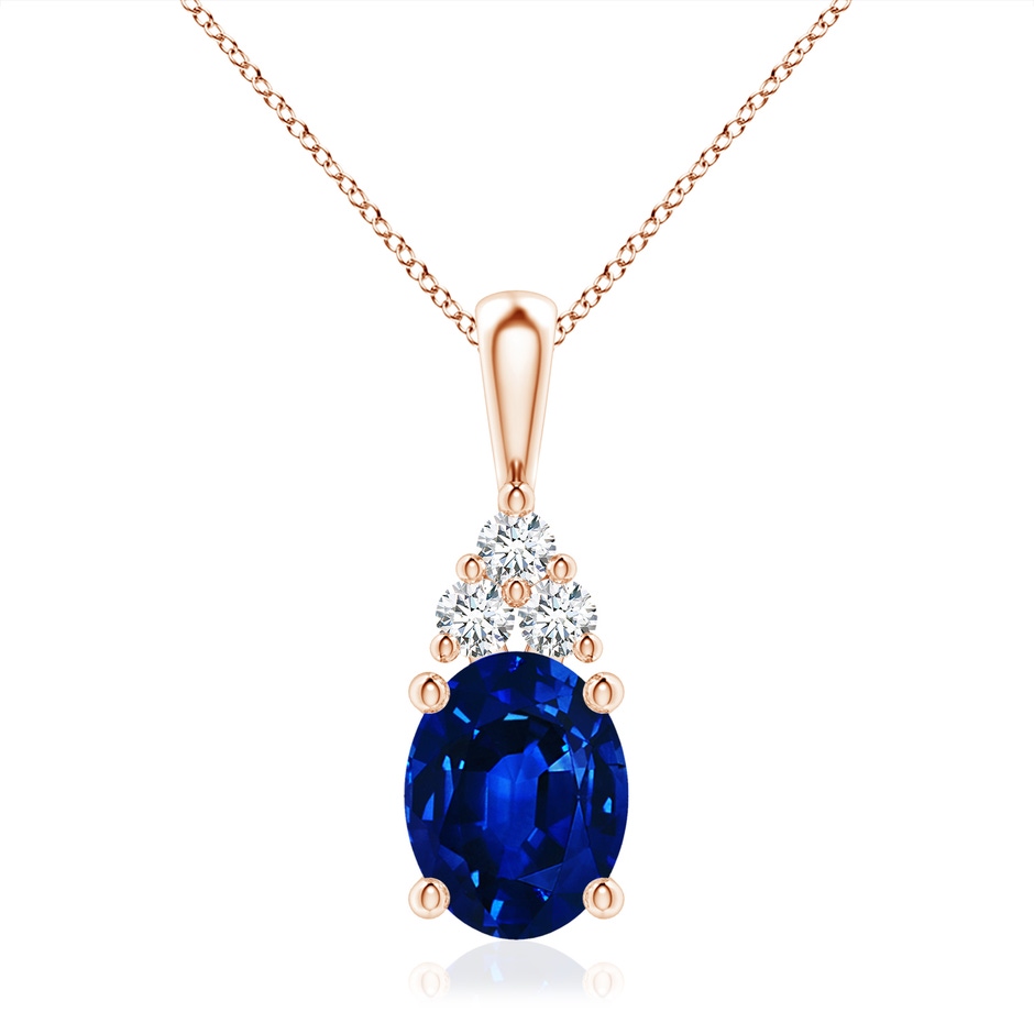10x8mm AAAA Oval Sapphire Solitaire Pendant with Trio Diamond in Rose Gold 