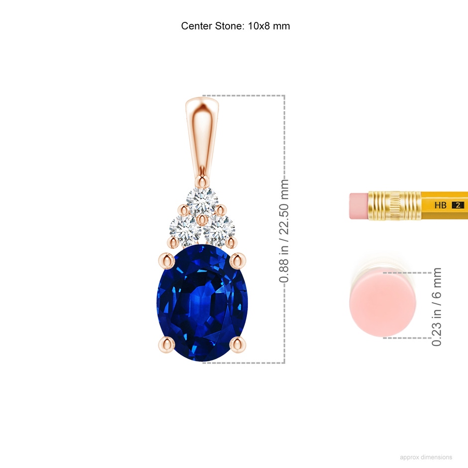 10x8mm AAAA Oval Sapphire Solitaire Pendant with Trio Diamond in Rose Gold ruler