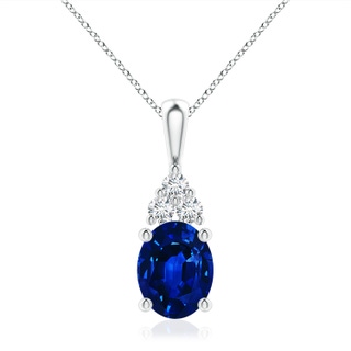 10x8mm AAAA Oval Sapphire Solitaire Pendant with Trio Diamond in S999 Silver