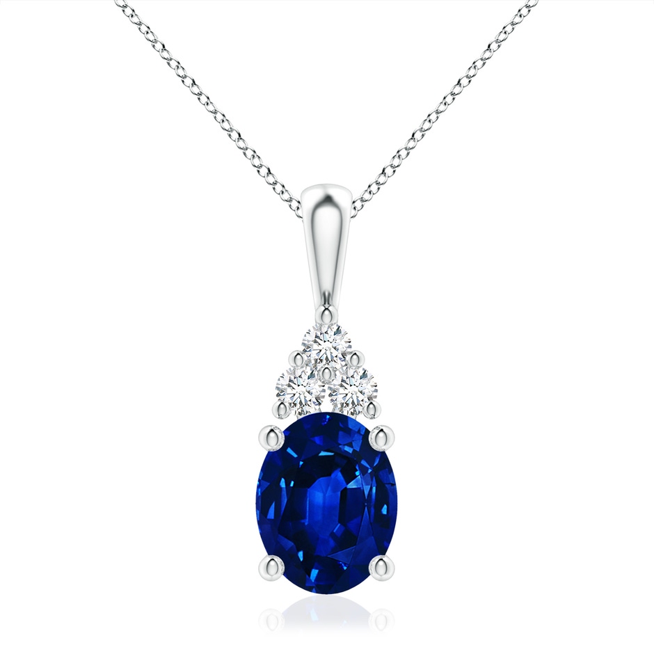 10x8mm AAAA Oval Sapphire Solitaire Pendant with Trio Diamond in S999 Silver 
