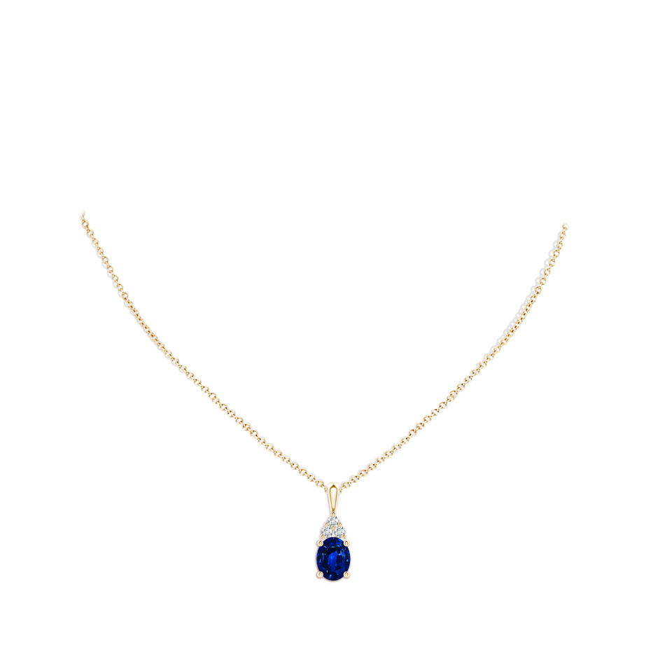 10x8mm AAAA Oval Sapphire Solitaire Pendant with Trio Diamond in Yellow Gold pen