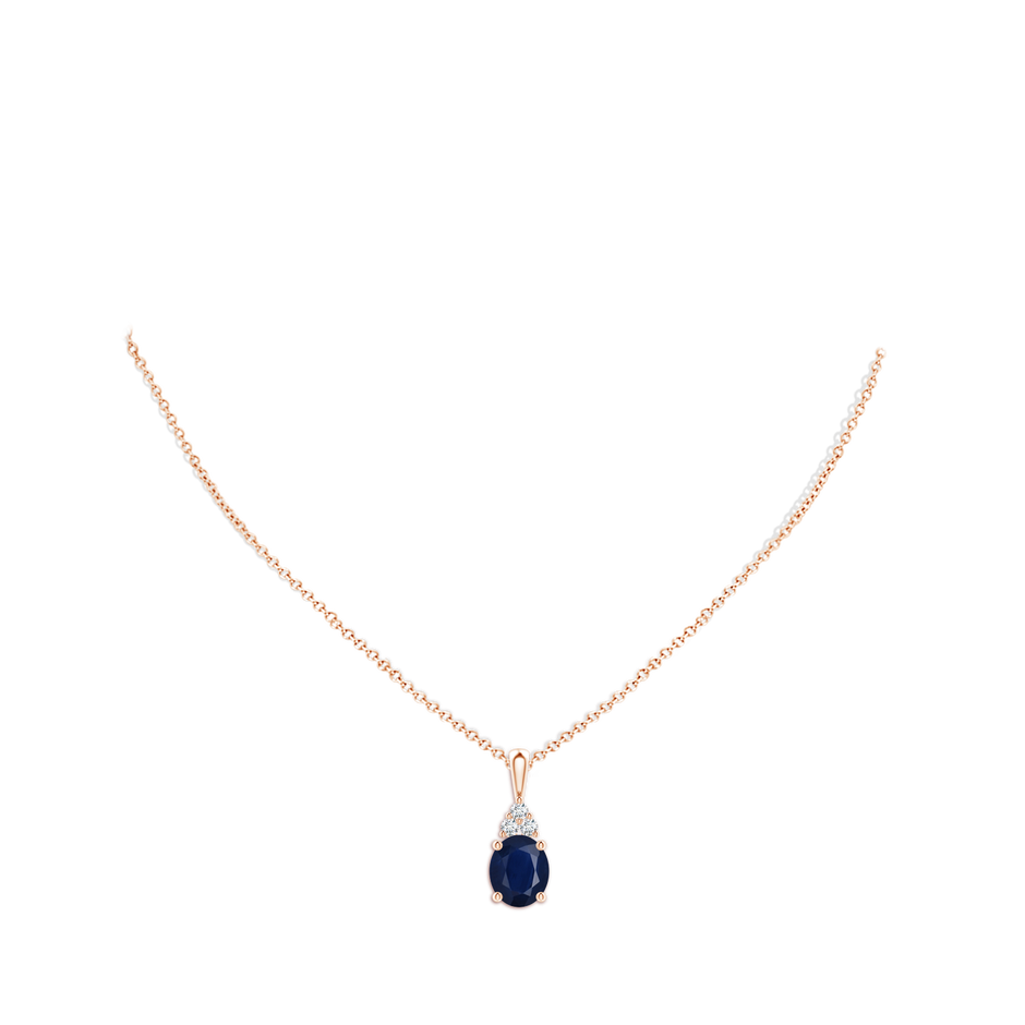 12x10mm A Oval Sapphire Solitaire Pendant with Trio Diamond in Rose Gold pen