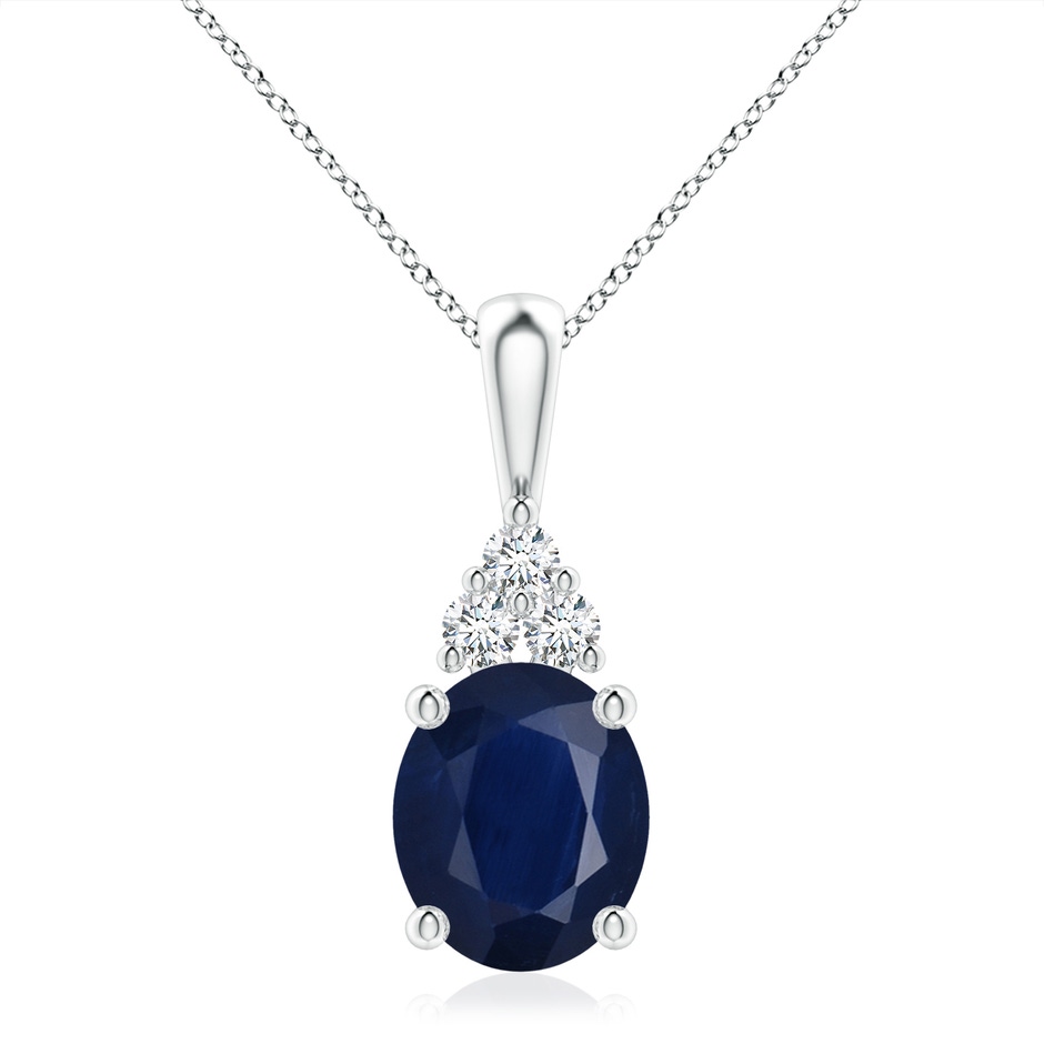 12x10mm A Oval Sapphire Solitaire Pendant with Trio Diamond in White Gold 