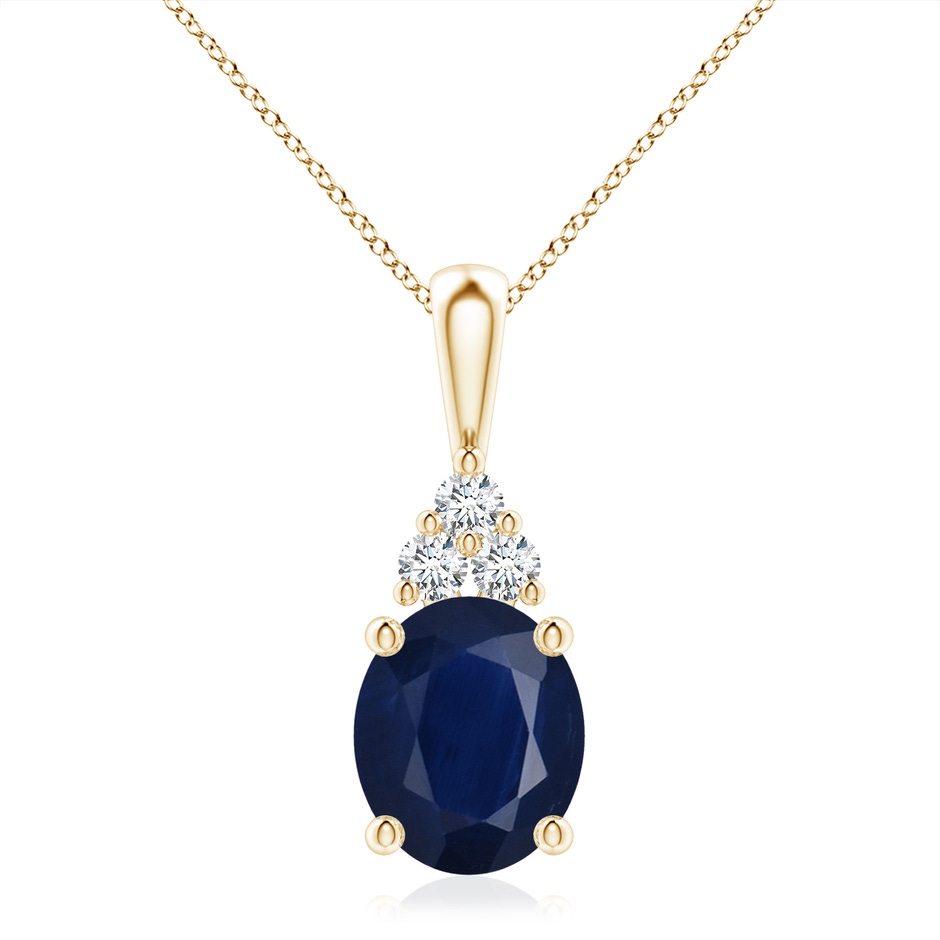 12x10mm A Oval Sapphire Solitaire Pendant with Trio Diamond in Yellow Gold 