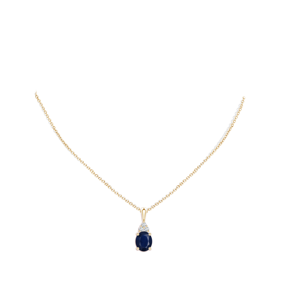 12x10mm A Oval Sapphire Solitaire Pendant with Trio Diamond in Yellow Gold pen