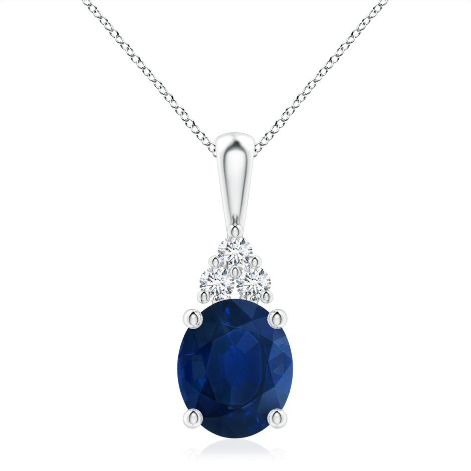 12x10mm AA Oval Sapphire Solitaire Pendant with Trio Diamond in S999 Silver 