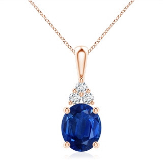 12x10mm AAA Oval Sapphire Solitaire Pendant with Trio Diamond in 18K Rose Gold