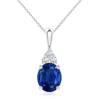 12x10mm AAA Oval Sapphire Solitaire Pendant with Trio Diamond in P950 Platinum