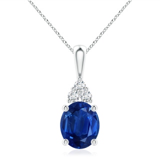 12x10mm AAA Oval Sapphire Solitaire Pendant with Trio Diamond in S999 Silver