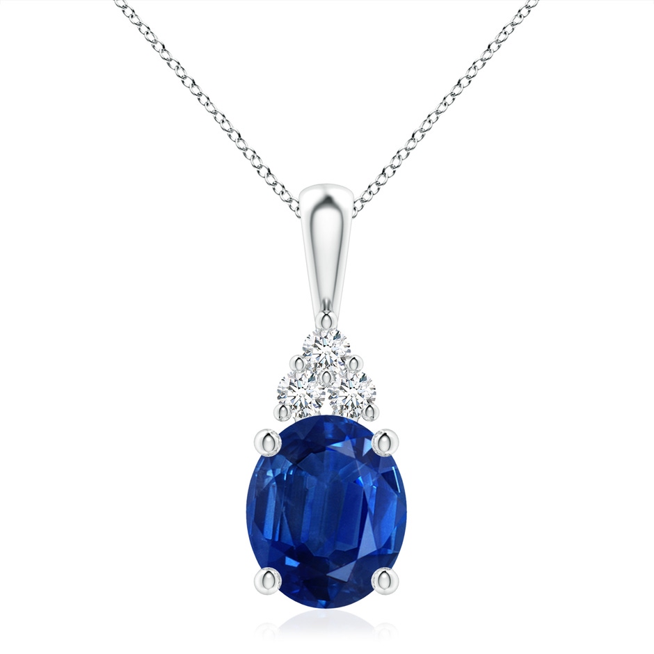 12x10mm AAA Oval Sapphire Solitaire Pendant with Trio Diamond in S999 Silver 