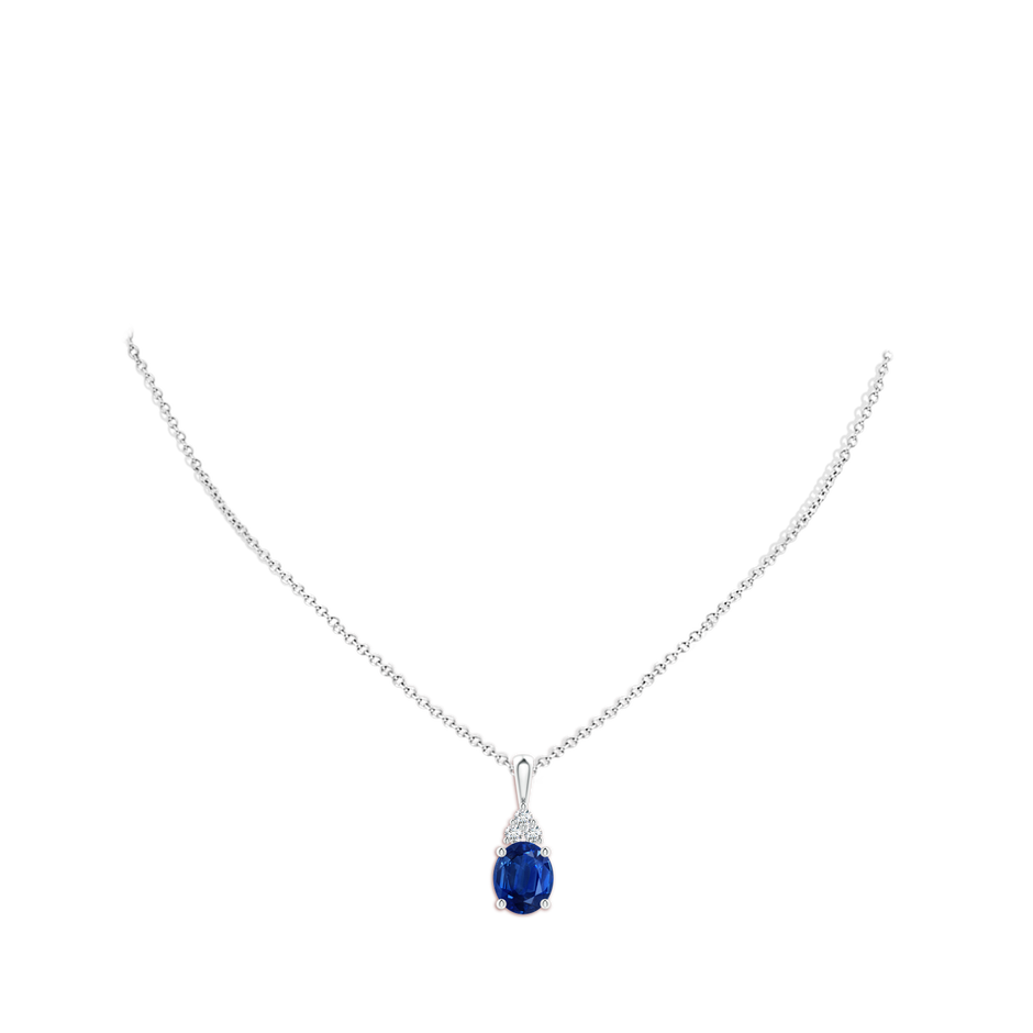 12x10mm AAA Oval Sapphire Solitaire Pendant with Trio Diamond in S999 Silver pen