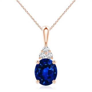12x10mm AAAA Oval Sapphire Solitaire Pendant with Trio Diamond in Rose Gold