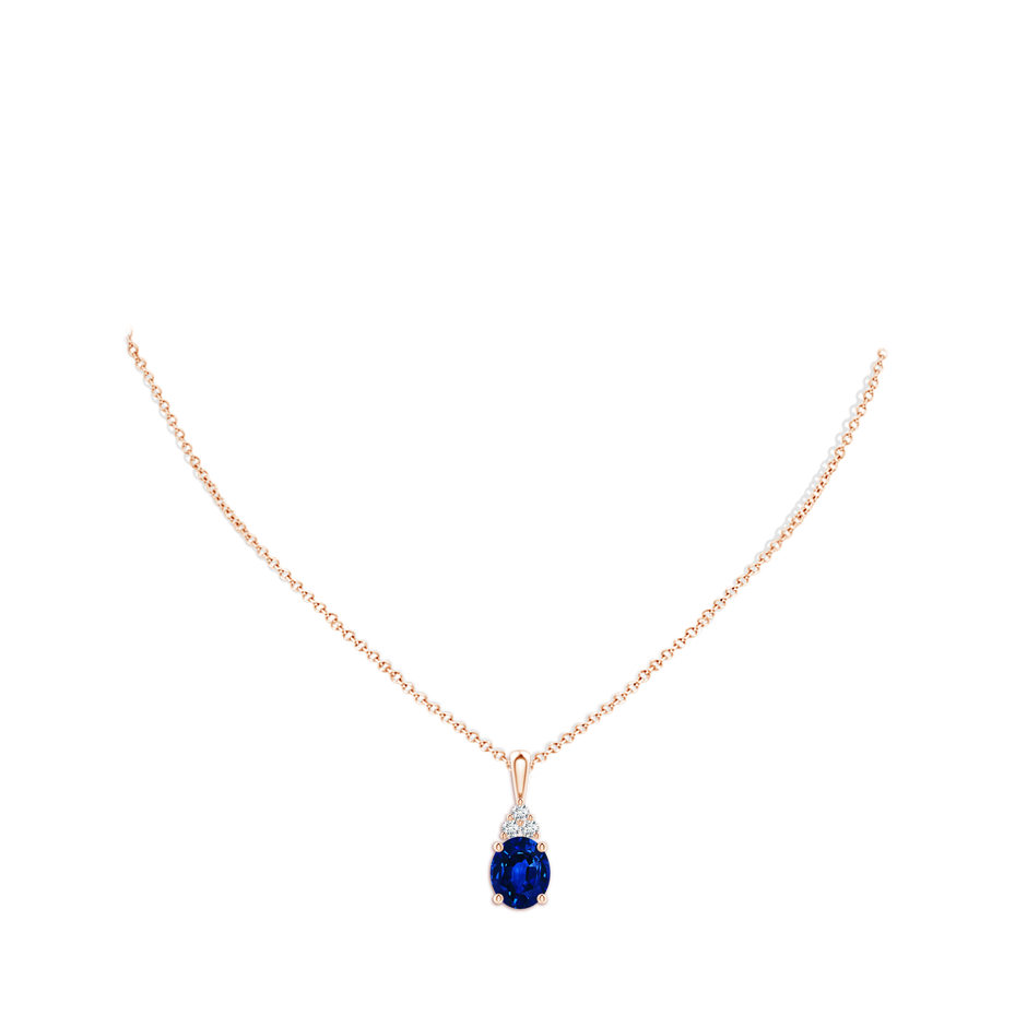 12x10mm AAAA Oval Sapphire Solitaire Pendant with Trio Diamond in Rose Gold pen