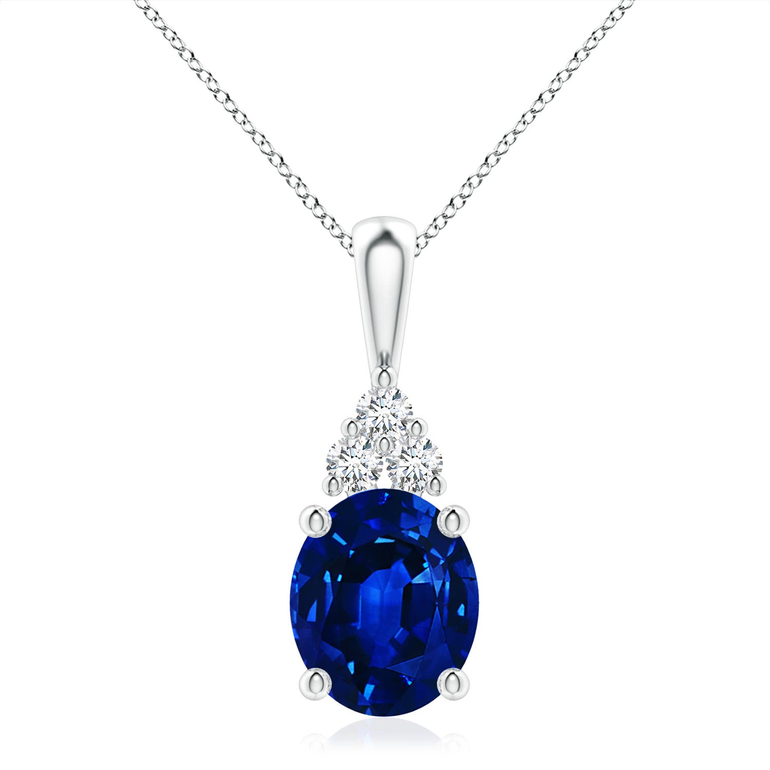 Angara 5.07 CTW Oval Sapphire Solitaire Pendant with Trio Diamond in 14K White Gold