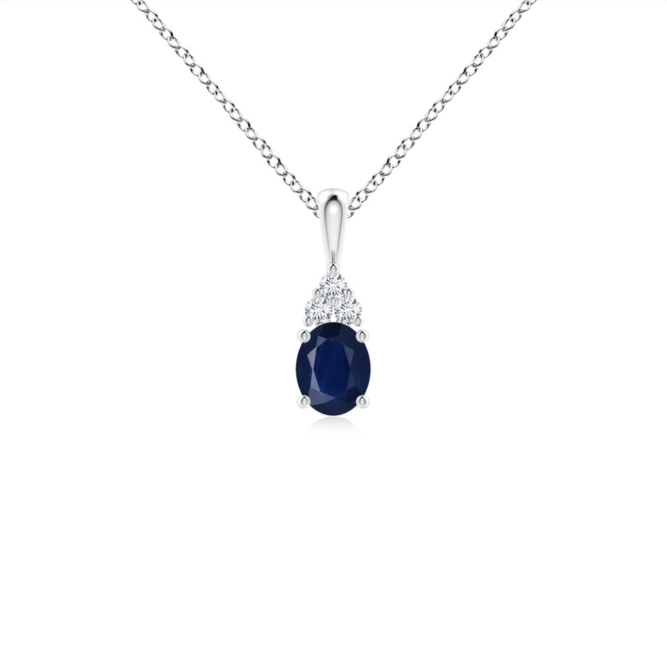 5x4mm A Oval Sapphire Solitaire Pendant with Trio Diamond in White Gold 
