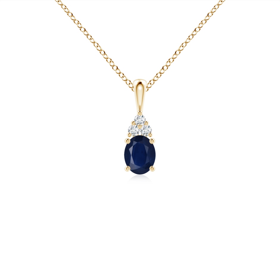 5x4mm A Oval Sapphire Solitaire Pendant with Trio Diamond in Yellow Gold 