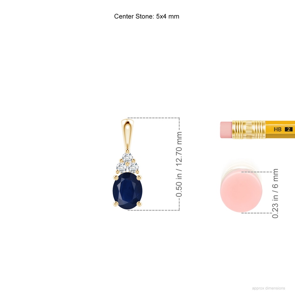 5x4mm A Oval Sapphire Solitaire Pendant with Trio Diamond in Yellow Gold ruler