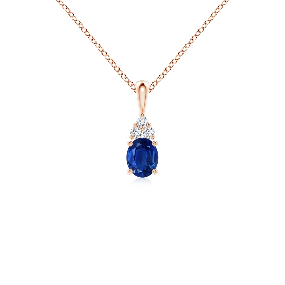5x4mm AAA Oval Sapphire Solitaire Pendant with Trio Diamond in Rose Gold 