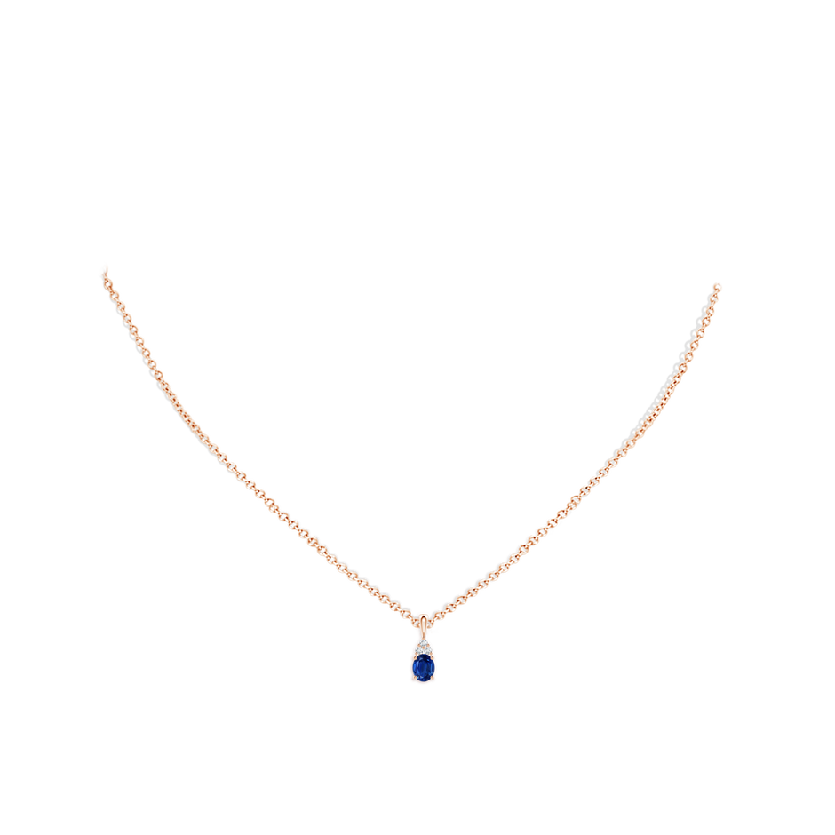 5x4mm AAA Oval Sapphire Solitaire Pendant with Trio Diamond in Rose Gold pen
