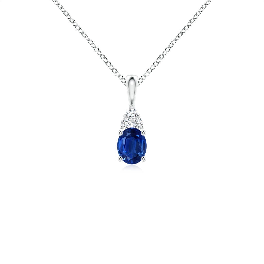 5x4mm AAA Oval Sapphire Solitaire Pendant with Trio Diamond in White Gold 
