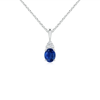 5x4mm AAA Oval Sapphire Solitaire Pendant with Trio Diamond in White Gold