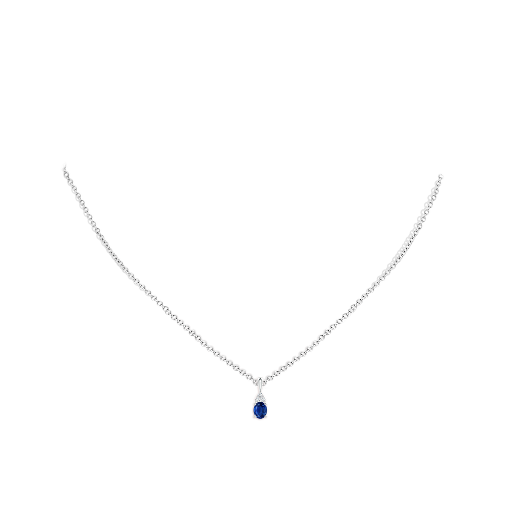 5x4mm AAA Oval Sapphire Solitaire Pendant with Trio Diamond in White Gold pen