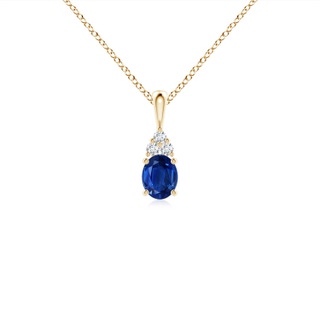 5x4mm AAA Oval Sapphire Solitaire Pendant with Trio Diamond in Yellow Gold