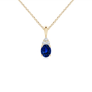 5x4mm AAAA Oval Sapphire Solitaire Pendant with Trio Diamond in 9K Yellow Gold