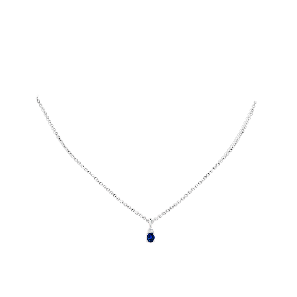 5x4mm AAAA Oval Sapphire Solitaire Pendant with Trio Diamond in P950 Platinum pen