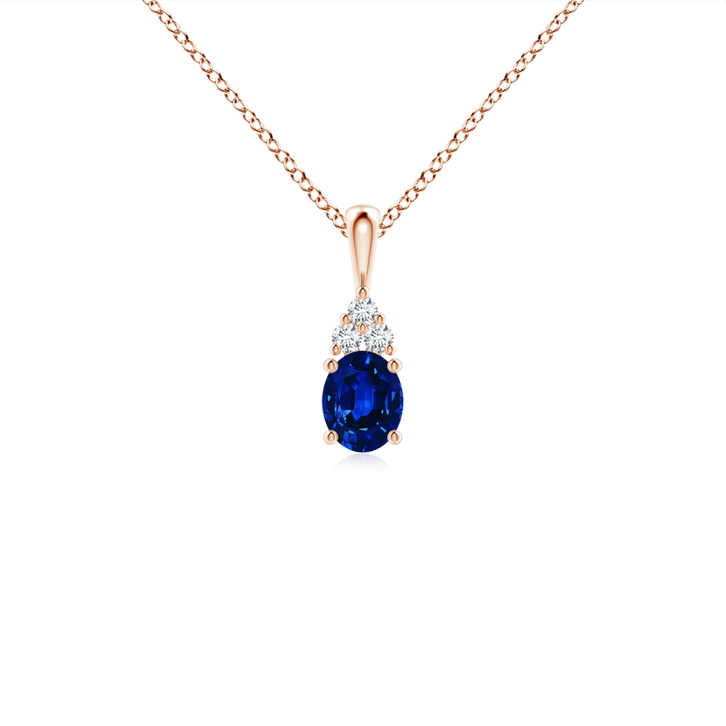 5x4mm AAAA Oval Sapphire Solitaire Pendant with Trio Diamond in Rose Gold