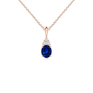 5x4mm AAAA Oval Sapphire Solitaire Pendant with Trio Diamond in Rose Gold