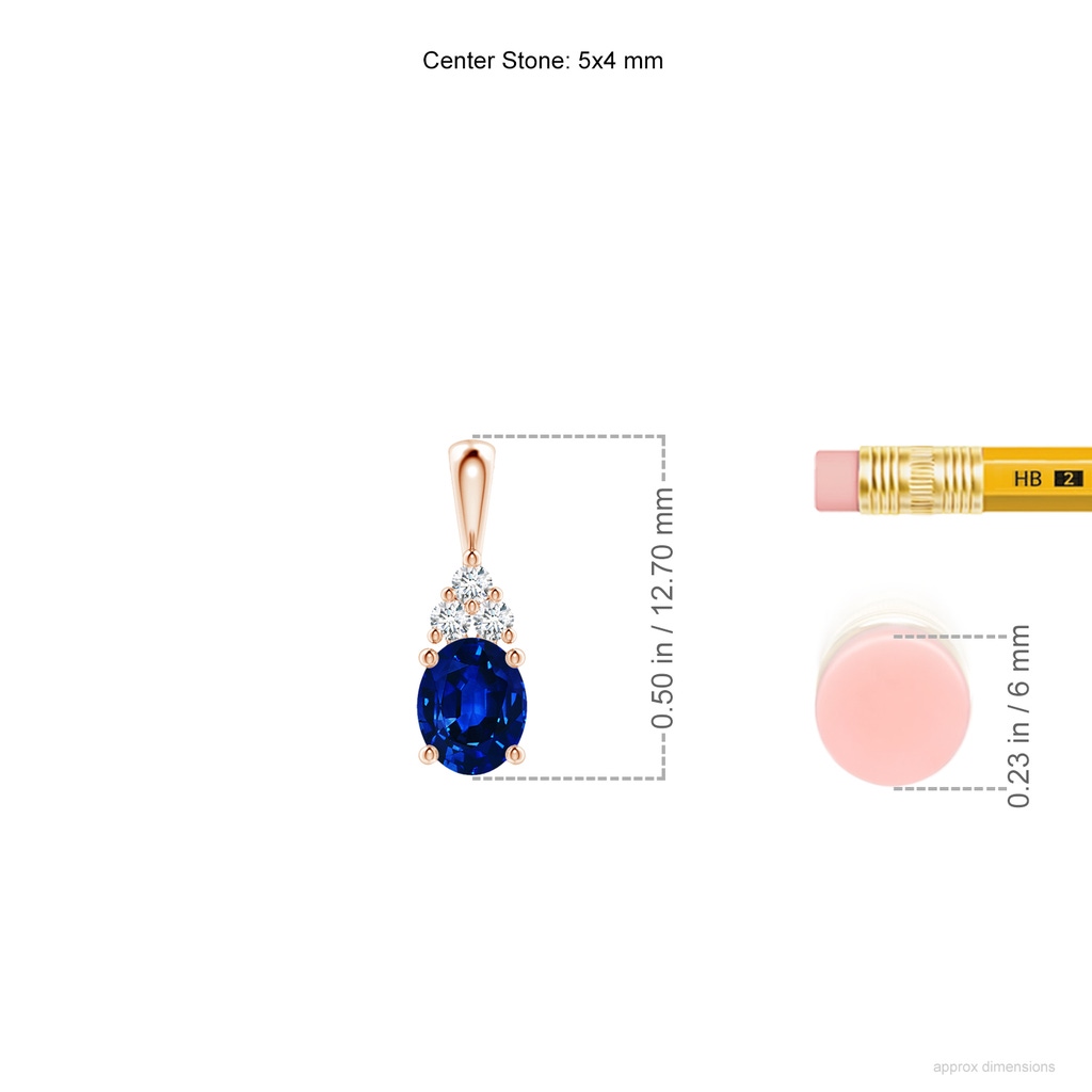5x4mm AAAA Oval Sapphire Solitaire Pendant with Trio Diamond in Rose Gold ruler